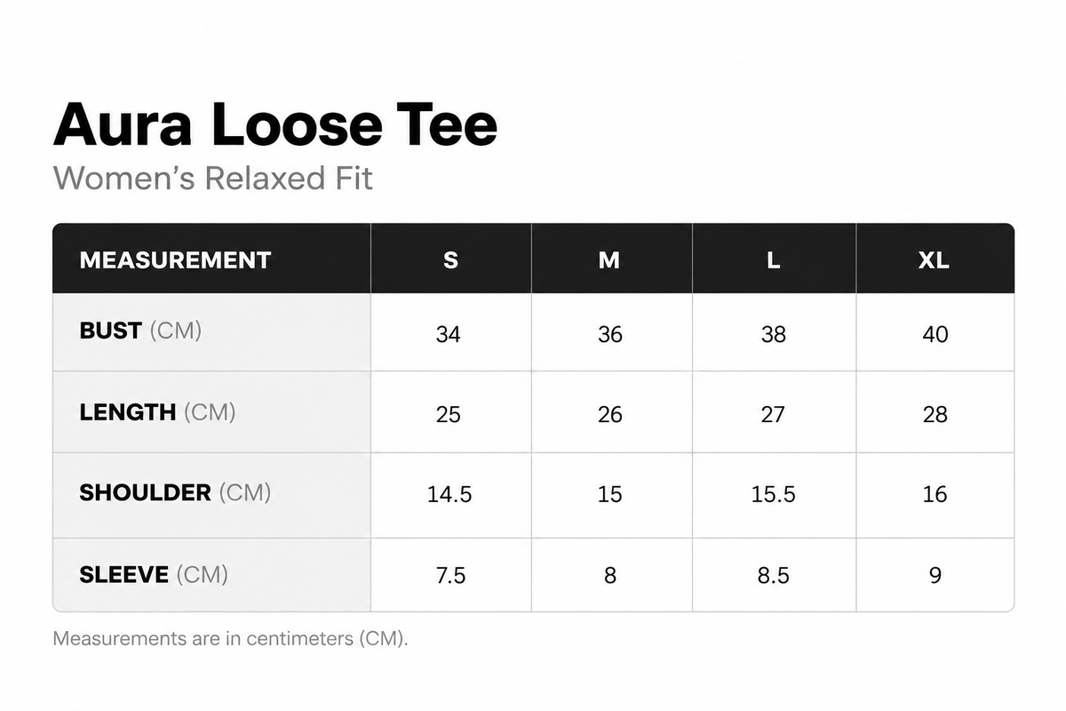 Aura Loose Tee size chart